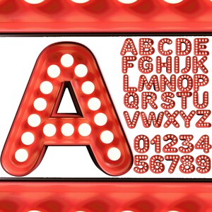 Lichtletters SVG en png, lettertype selectiekader, alfabet lichten, neonrode letters, letters lichttentlichten, lettertype gloeilampenshow