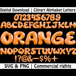 Bubble oranje letters en cijfers PNG SVG, lettertype bubbel, opblaasbaar alfabet, Chinky Orange letters, Canva-lettertype, Cricut-alfabet