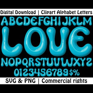 Bubble blauwe letters en cijfers PNG SVG, lettertype bubbel, opblaasbaar alfabet, Chinky blauwe letters, Canva-lettertype, Cricut-alfabet