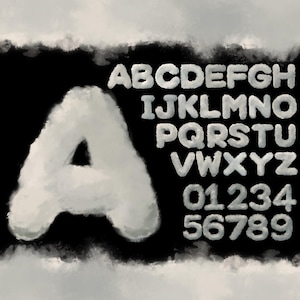 Lettere e numeri di nuvole PNG SVG, carattere nuvola, alfabeto soffice, lettere del tempo, carattere nuvoloso, alfabeto del cielo, carattere tuono