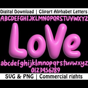 Bubble roze letters en cijfers PNG SVG, roze lettertype bubbel, opblaasbaar alfabet, Chinky roze letters, Canva-lettertype, Cricut-alfabet