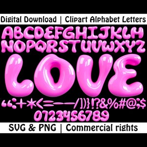 Bubble fuchsia Letters & cijfers PNG SVG, roze lettertype bubbel, opblaasbaar alfabet, Chinky roze letters, Canva-lettertype, Cricut-alfabet