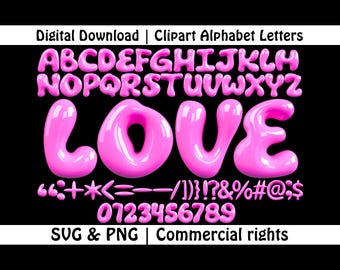 Fuchsia Bubble Font, Letters and Numbers, PNG SVG (Digital Download)