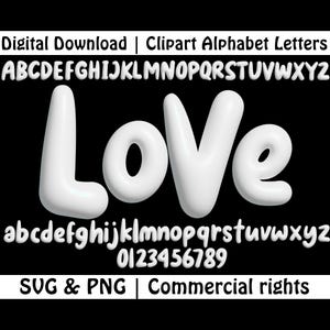 Witte sprankelende hoofdletters kleine letters en cijfers PNG SVG, lettertype bubbel, opblaasbaar alfabet, Chinky witte letters, Cricut Canva-lettertype