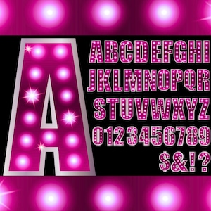 Pink Lights Letters SVG en png, lettertype selectiekader, alfabet lichten, neonroze letters, letters selectiekader lichten, lettertype gloeilamp weergeven