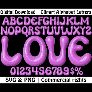 Lettere e numeri viola a bolle PNG SVG, carattere a bolle, alfabeto gonfiabile, lettere rosa pallido, carattere Canva, alfabeto Cricut, carattere Clipart
