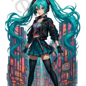 Hatsune Miku Cyberpunk Art Print – Digital Download, Vocaloid Wall Art, Miku Aesthetic Poster, Printable Miku Fanart