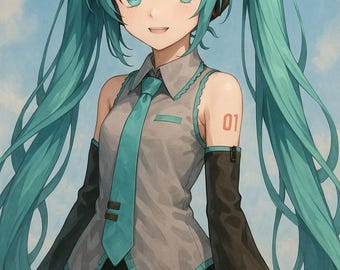 Design de camiseta Hatsune Miku: Arte de anime Vocaloid (download digital)