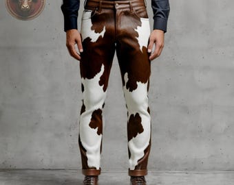 Men's Handmade Cowhide Leather Pants: Western Rodeo Trousers