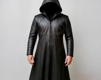 Handmade Black Leather Trench Coat: Gothic Assassin Cosplay Outfit