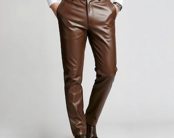 Slim Fit Brown Leather Pants: Handmade Genuine Leather Trousers