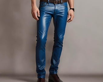 Handgemaakte blauwe schapenvachtleren broek: custom fit