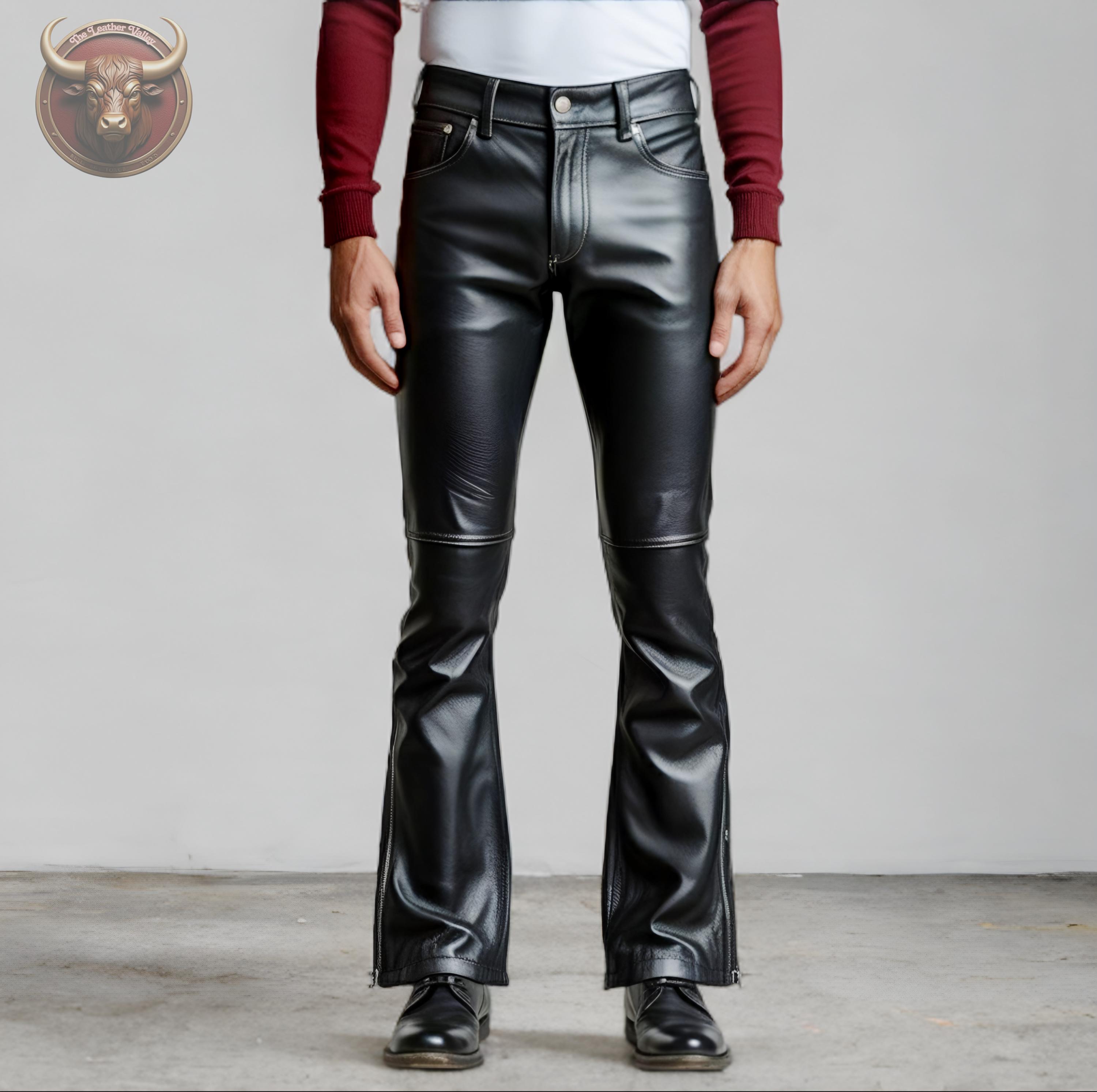 Leather pants men flare - Etsy Nederland