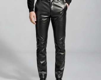 Slim Fit Black Leather Pants: Handmade Tailored Trousers