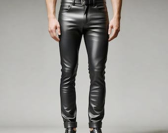 Men's Slim Fit Black Leather Pants: Handmade Biker Trousers