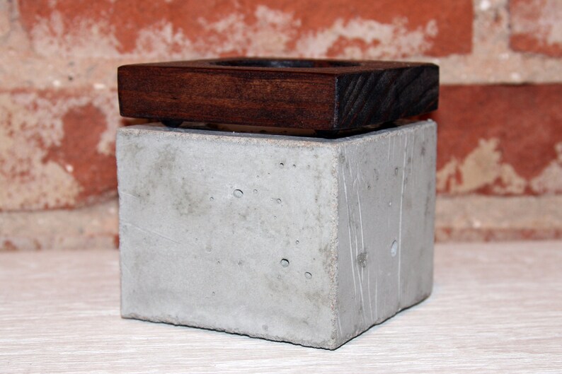 Concrete and Wood Votive Candle Holder image 2