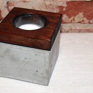 Concrete and Wood Votive Candle Holder image 1