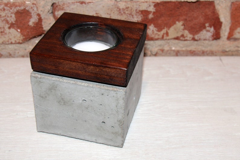 Concrete and Wood Votive Candle Holder image 1