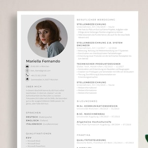 Plantilla de solicitud creativa en alemán, con CV tabular, carta de motivación, portada y archivos adjuntos para Word y Pages