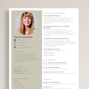 Plantilla de solicitud creativa en alemán, con CV tabular, carta de motivación, portada y archivos adjuntos para Word y Pages