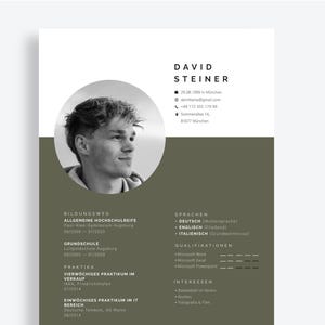 Plantilla de solicitud de estudiante en alemán, con CV tabulado, carta de motivación y archivos adjuntos, para Word y Pages