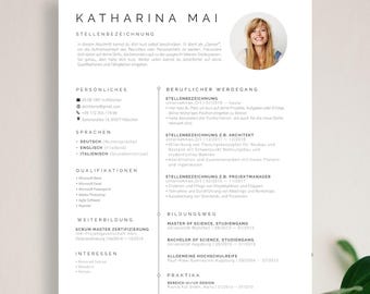 Moderne Bewerbungsvorlage deutsch in Word und Pages, tabellarischer Lebenslauf, Bewerbungsschreiben, Anlagen, Deckblatt