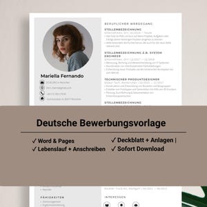 May include: A CV template document featuring a circular headshot of a person, contact information, and professional experience sections. The layout includes headers for career history, skills, and interests with placeholder text in German.