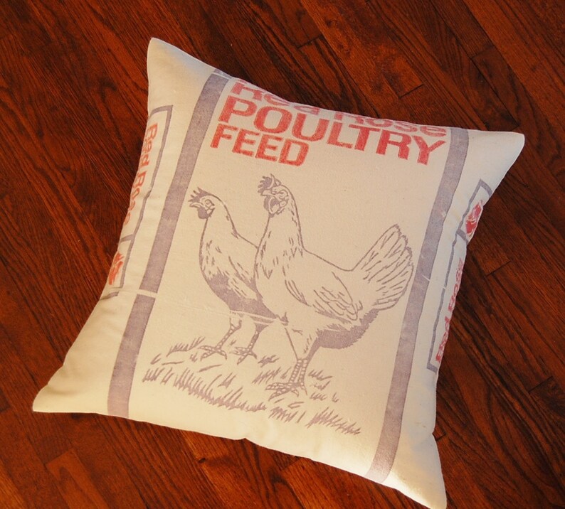 Vintage Feed Sack Pillow Poultry Feed Hen Chickens Red Etsy