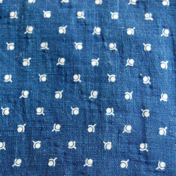 Antique (10) Indigo Blue Quilt Squares - TINY CALICO - Blue and White Fabric - 1860-1870