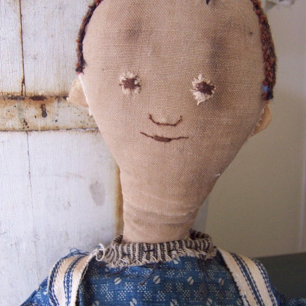 HANDMADE Boy DOLL Primitive -Hand Stitched and all Antique Fabrics