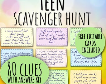 Teen Scavenger Hunt Indoor and Outdoor | Party Games | Treasure Hunt Clues | Riddles | Scavenger Hunt Cards | Scavenger Hunt for Teens | PDF