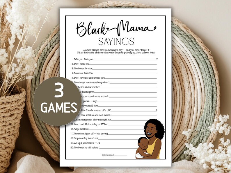 Black Momma Sayings Baby Shower With Answers Mama Sayings Games ...