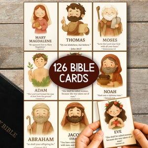 Schede con personaggi della Bibbia, gioco di memoria per bambini, anziani, adolescenti, schede stampabili con versetti della Bibbia cristiana, gioco per la scuola domenicale, studio biblico per bambini piccoli, chiesa