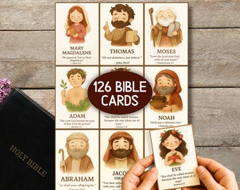 Bible Character Cards Memory Game Kids Senior Teen Printable Christian Bible Flashcards Verses Sunday School Game Toddler Bible Study Church
