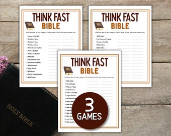 Bible Think Fast Game Printable, Quick Intermediate Christian Games Icebreaker Church Trivia Questions