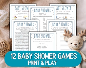 Baby Shower Games Printable Blue, Boy Baby Party Game Bundle