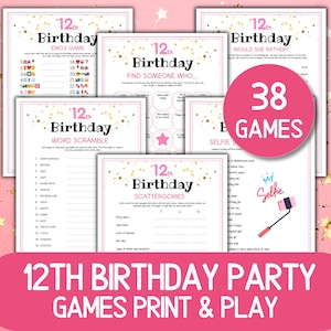 12th Birthday Party Games Girls Party Games for Teenager Tween Girl Birthday Games 12th Bday Party Printable Games 12-Year-Old Girls Bundle