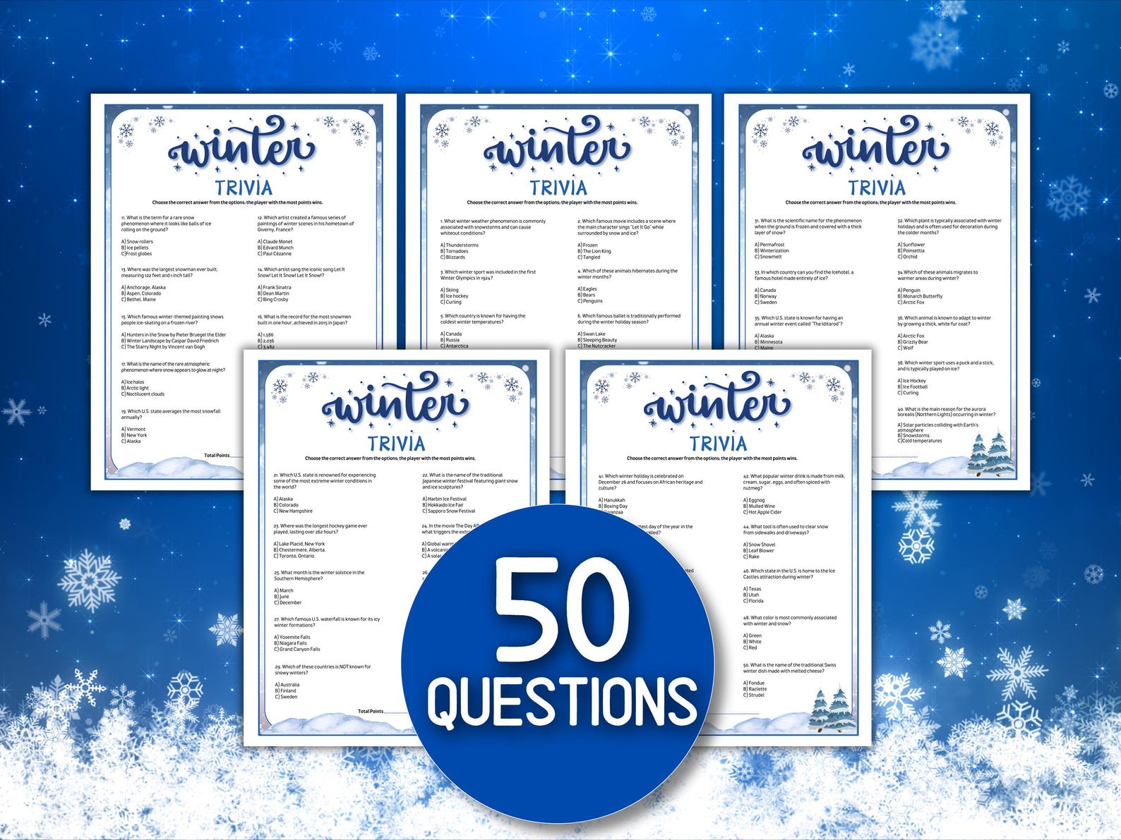 Winter Trivia Game, January Quiz Snow Day Activity Winter Wonderland ...