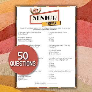 Trivia for Seniors in Nursing Home Games for Seniors Memory Games Elderly Trivia for Senior Citizens Memory Care Games Senior Activity PDF