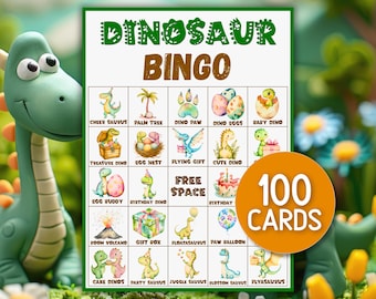 Dinosaurier Bingo Spiel, Dino 100 druckbare Karten, Kinderpartyaktivität