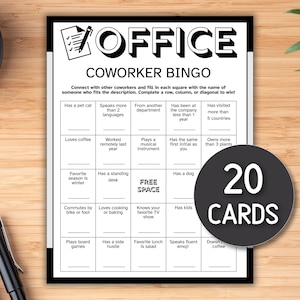Office Coworker Bingo Printable Game 20 Unique Cards Fun Workplace Icebreaker Activity Team Building Office Party Games Instant Download PDF