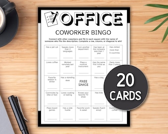 Office Coworker Bingo Druckbares Spiel 20 Einzigartige Karten Spaß Arbeitsplatz Eisbrecher Aktivität Team Building Sofortiger Download PDF