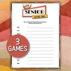 Rhyme Time Games for Senior Citizens, Senior Games for Group of Seniors Activities for Elderly Icebreaker Games Senior Birthday Memory Game