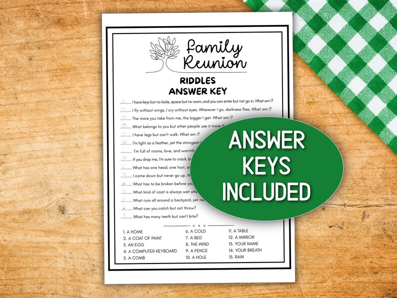 Family Riddles Pdf Family Reunion RIDDLES Printable, Families Riddle Me This Trivia Game ...