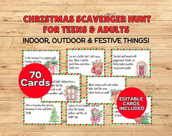 Christmas Scavenger Hunt for Teens and Adults, Christmas Treasure Hunt Adult Scavenger Hunt Christmas Clues Christmas Party Game Printable