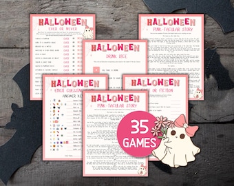 Halloween Games Pink Ghost, Pink Party Game Bundle Girls Night in Activities Ghoul for Women Teens