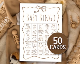 50 Neutral Baby Bingo Cards, Baby Shower Bingo baby Brunch activity Printable Baby Bingo Gender Neutral Hand Drawn Babyshower Doodles Prints