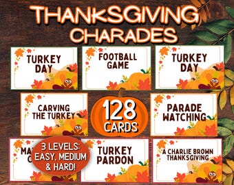 Thanksgiving Charades Card Games Printable, Friendsgiving Pictionary Game Team Instant Download