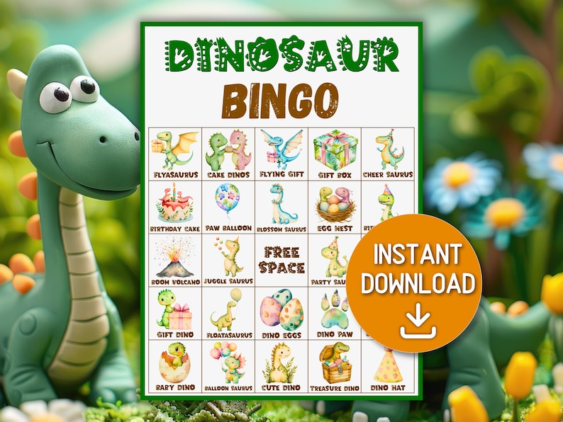 Dinosaur Bingo Game: 100 Printable Cards, Kids Party Activity (PDF ...