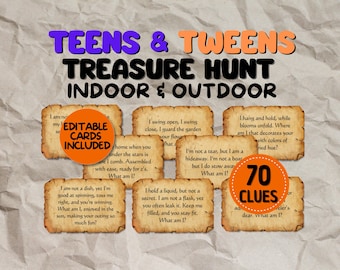 Teen Scavenger Hunt Game, Indoor Outdoor Tweens and Teenagers Treasure Birthdays Clues PDF